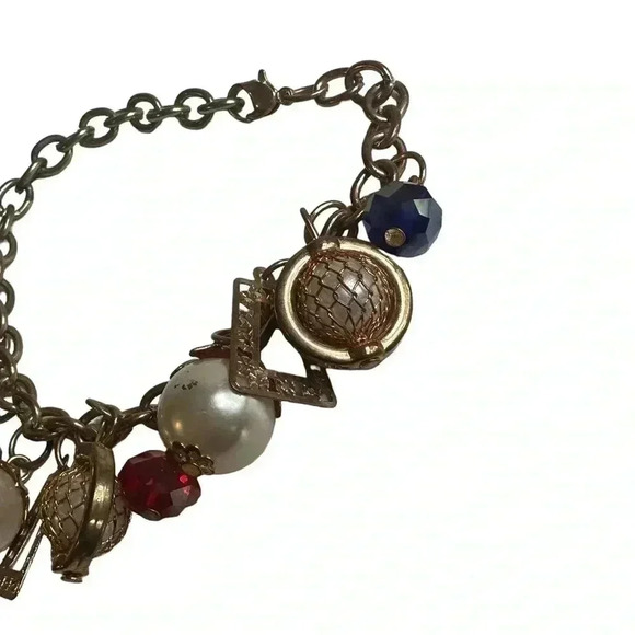 Vintage Gold beaded charm bracelet women’s jewelry dangle - Picture 2 of 6